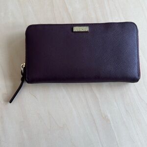 Kate Spade Leather Newbury Lane Zip Around Tri Compartment Pocket Wallet Merlot
